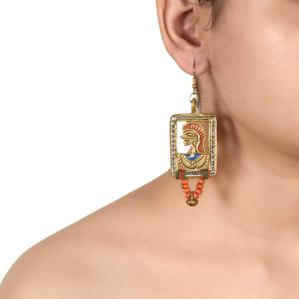 Moorni The Empress in Window Handcrafted Tribal Dhokra Earrings