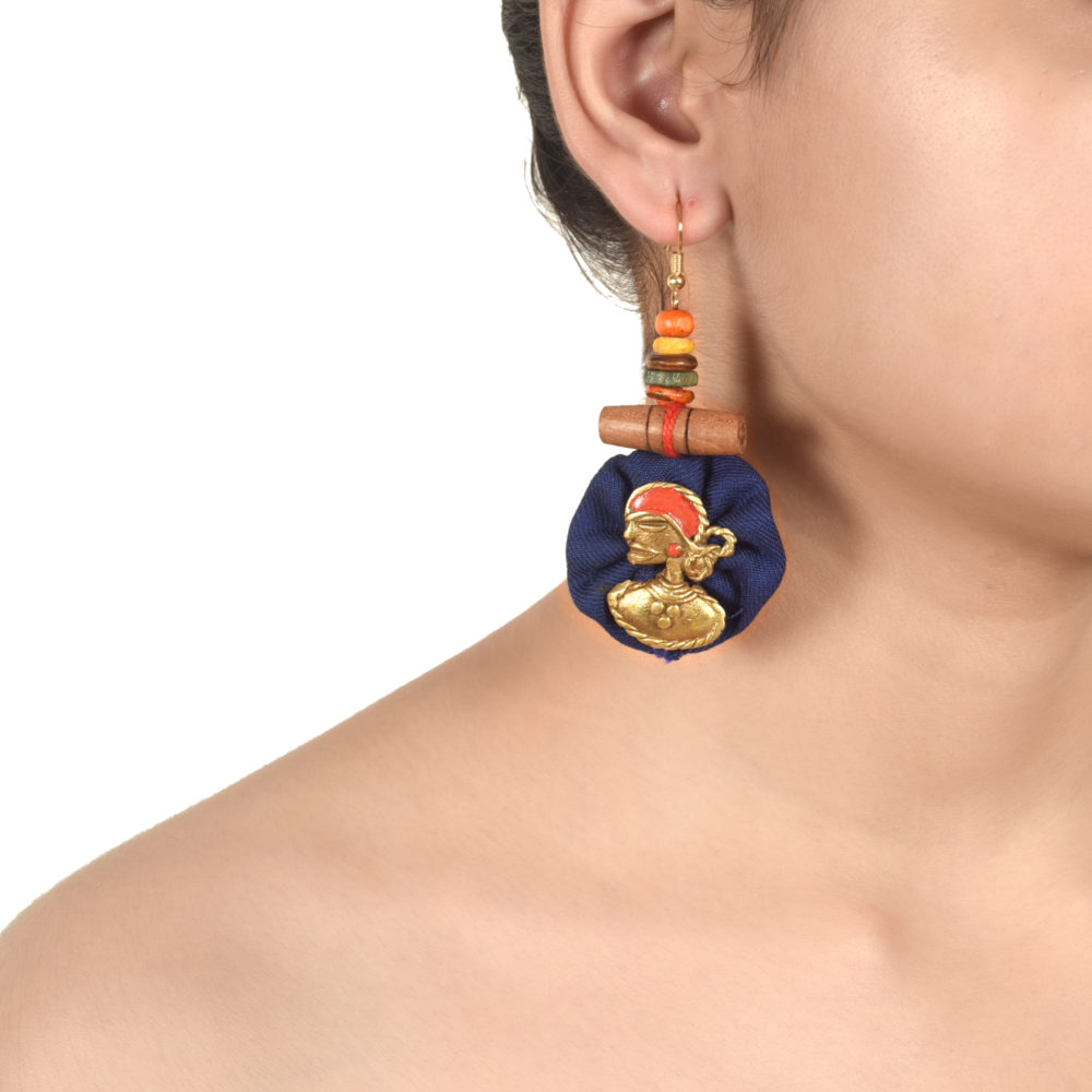 Moorni The Royal Empress Handcrafted Tribal Dhokra Round Earrings in Blue