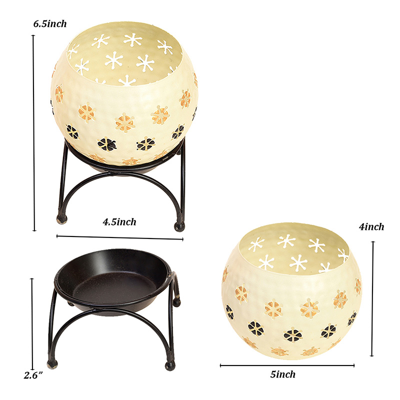 Moorni White Polka Tealights (Set of 2) with Metal Stands