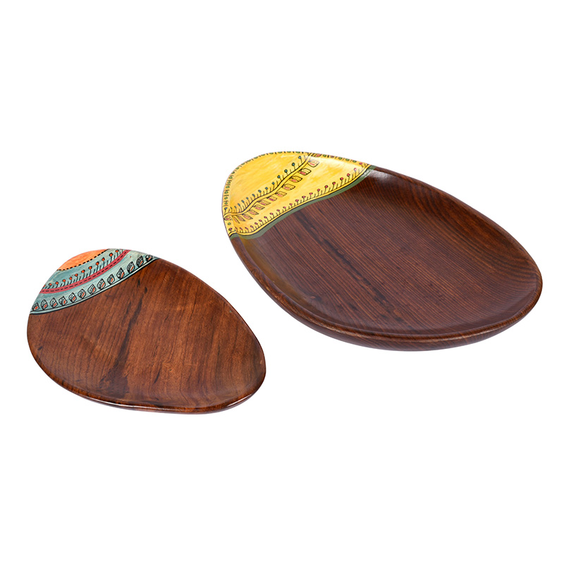 Moorni Trays in Oval Shape with Tribal Motifs Handcrafted in RoseWood - (11x7 in)