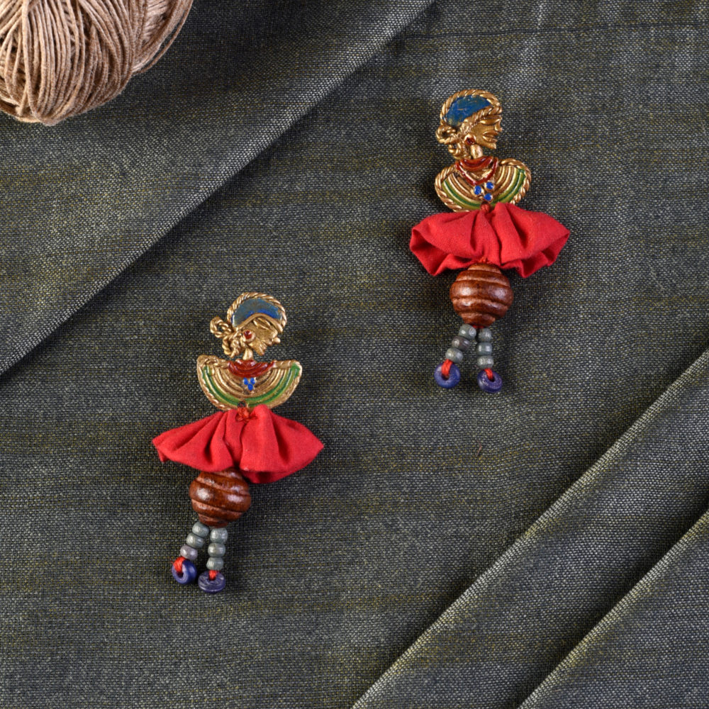 Moorni The Dancing Empress Handcrafted Tribal Dhokra Earrings in multicolours