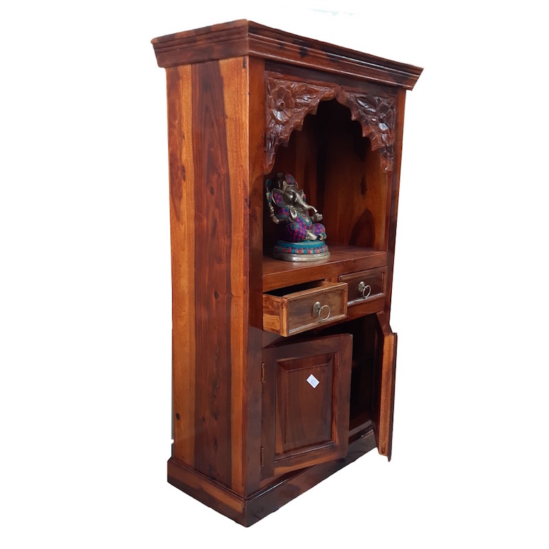 Moorni Real Wood Home Temple with Drawer and Storage