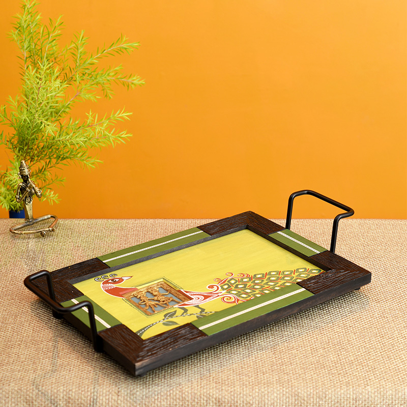 Moorni Serving Tray Madhubani Art with Easy Handle - (18x10x3 in)
