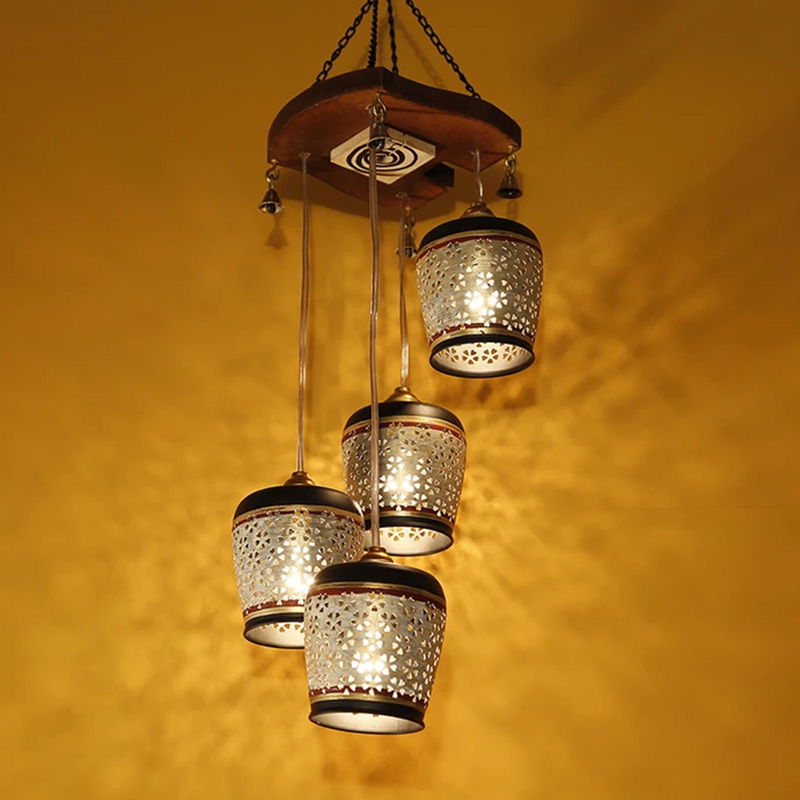 Moorni Moon-4 Chandelier With Metal Hanging Lamps In Simmering Gold (4 Shades)