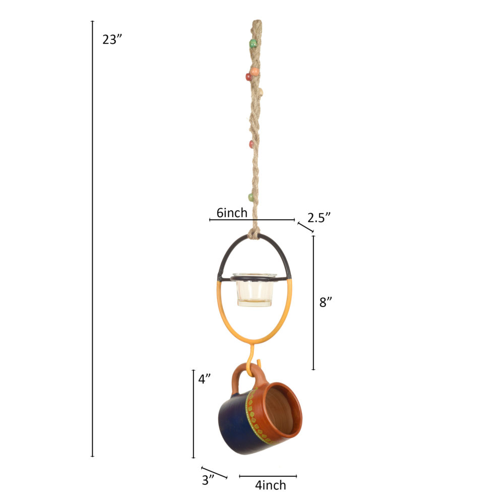 Moorni Terracotta Blue Cup Hanging Bird Feeder