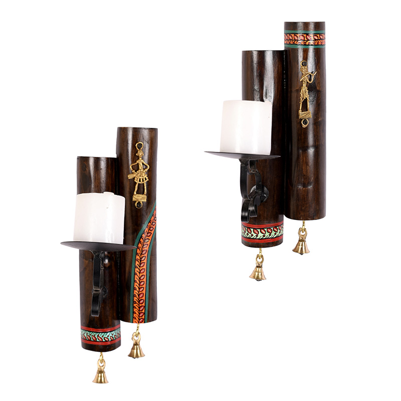 Moorni Wall Mounted Candle Stand with Madhubani Tile