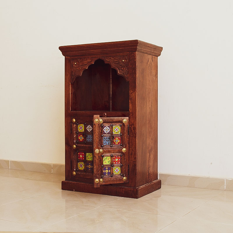 Moorni India Wooden and Brass Temple  with Door