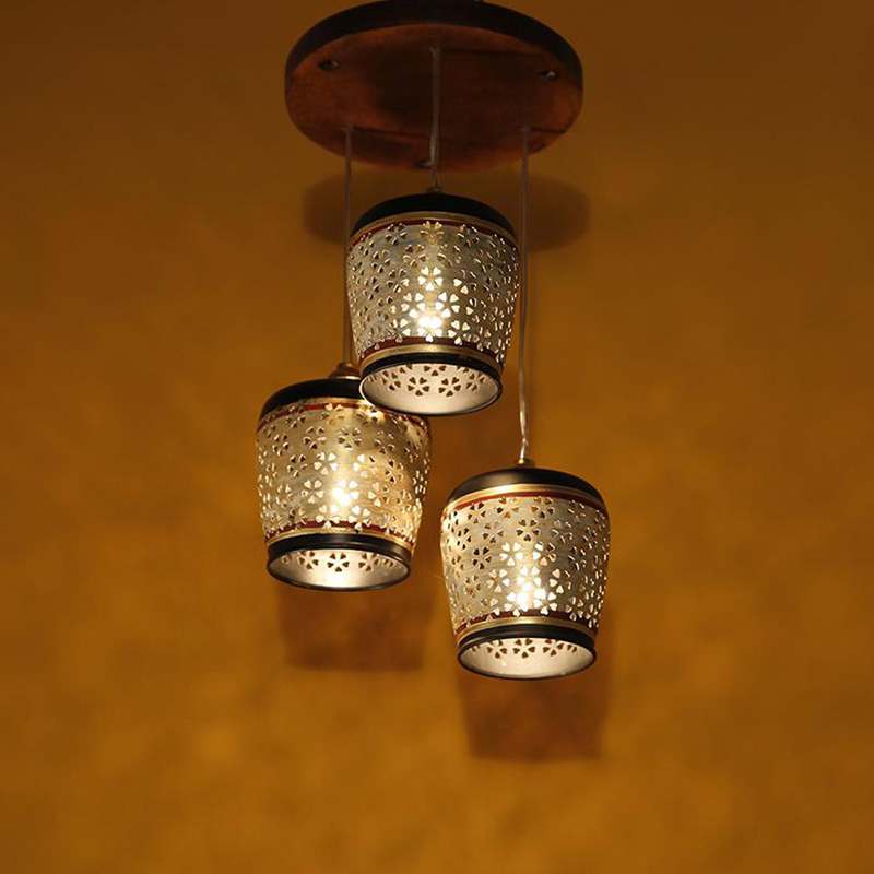 Moorni Moon-3 Chandelier With Metal Hanging Lamps In Simmering Gold (3 Shades)