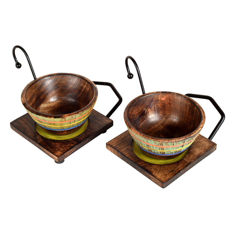 Moorni Hook-ed Snack Bowl with Square Tray Two Sets with One Holding Tray - (6.5x4x4.5/13.5x4.5 in)