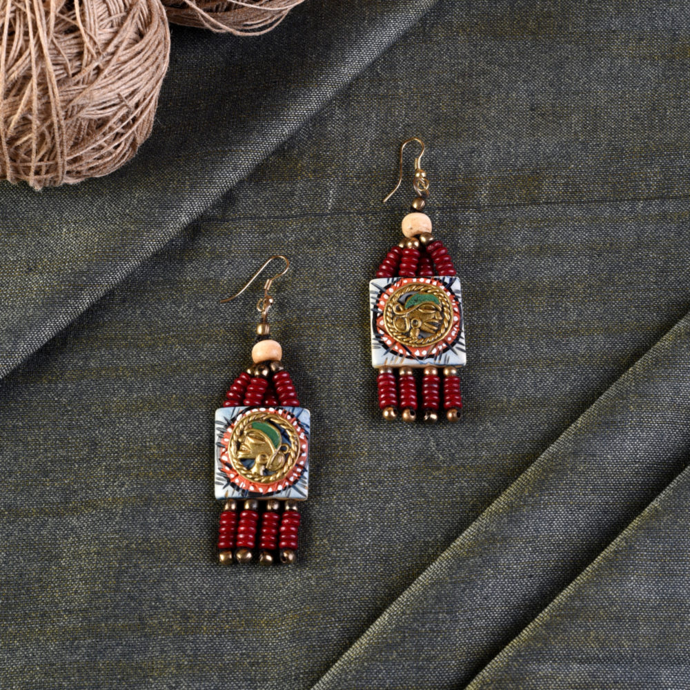 Moorni The Empress Handcrafted Tribal Dhokra Earrings in Turquoise