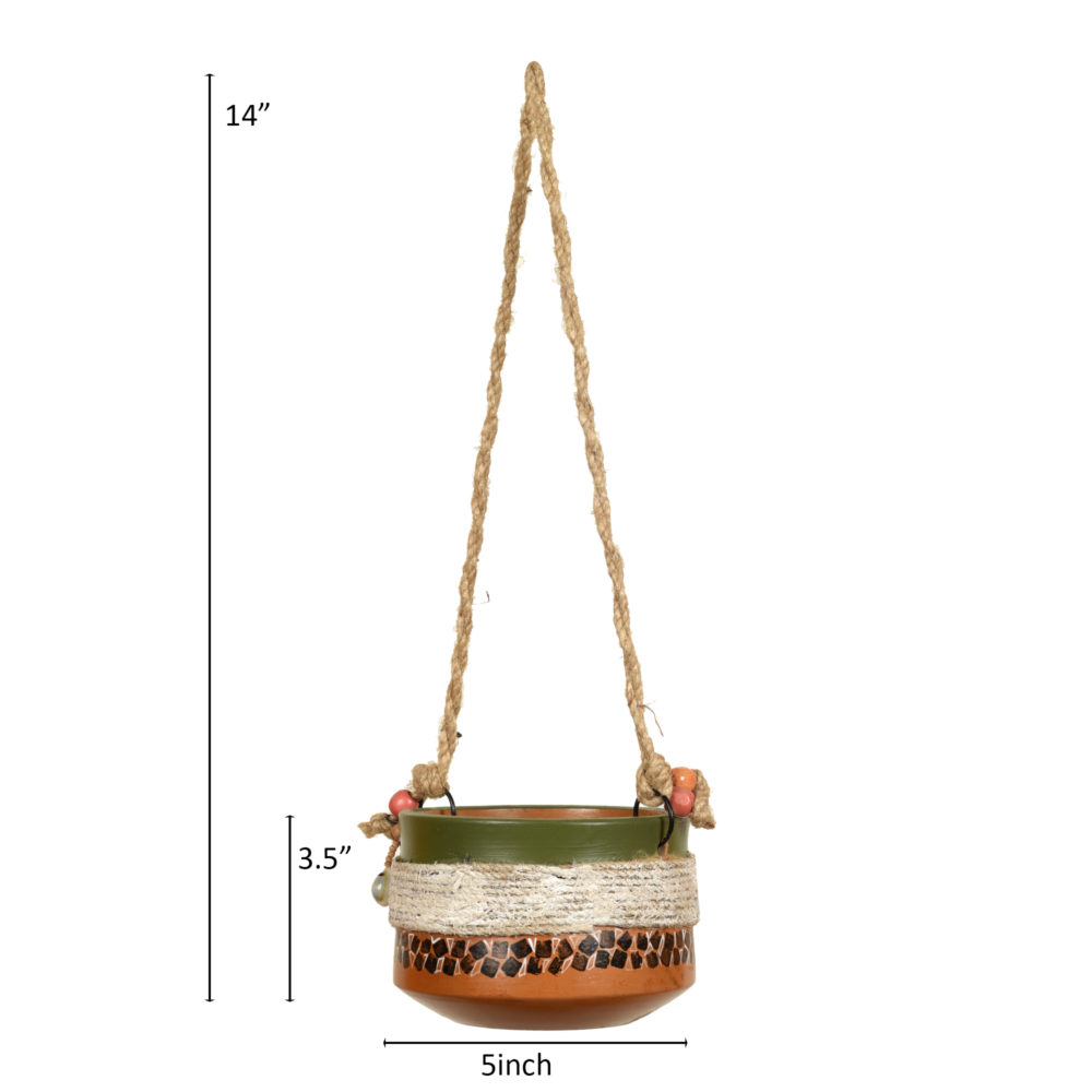 Moorni Jute Embellished Brown Hanging Earthen Planter