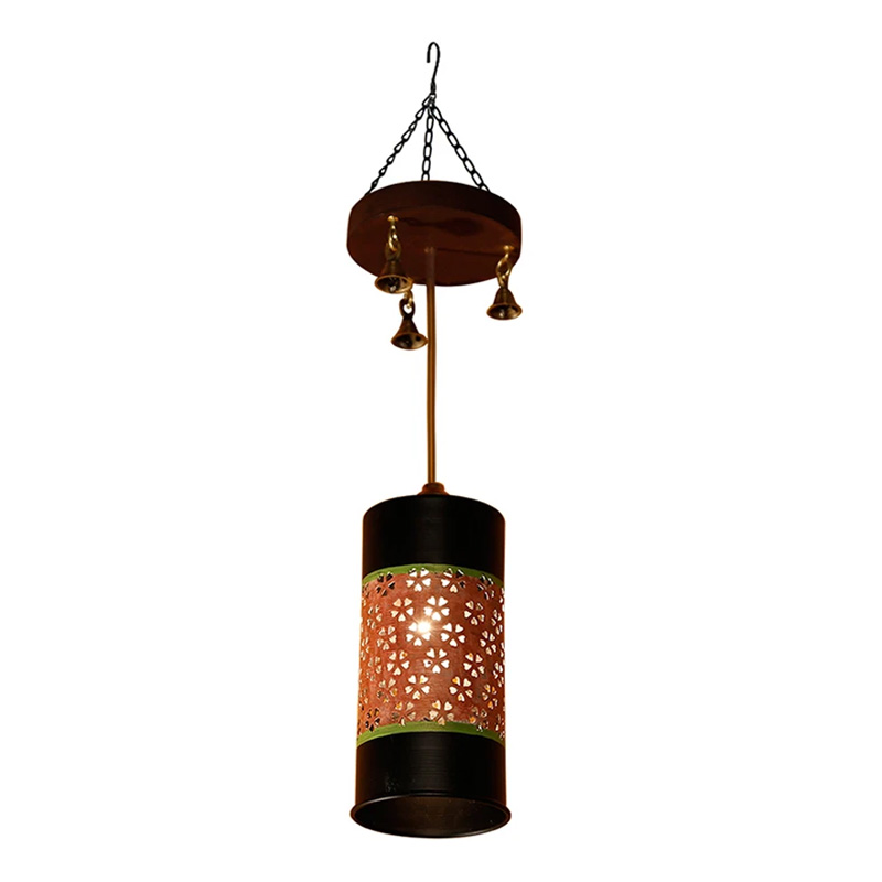 Moorni Celo-1 Cylindrical Metal Pendant Lamp In Orange