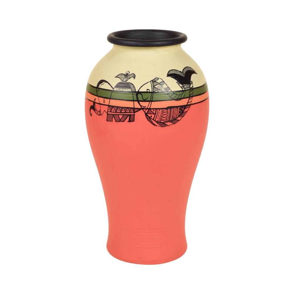 Moorni Carrot Red Earthen Vase with Madhubani Tattoo Art