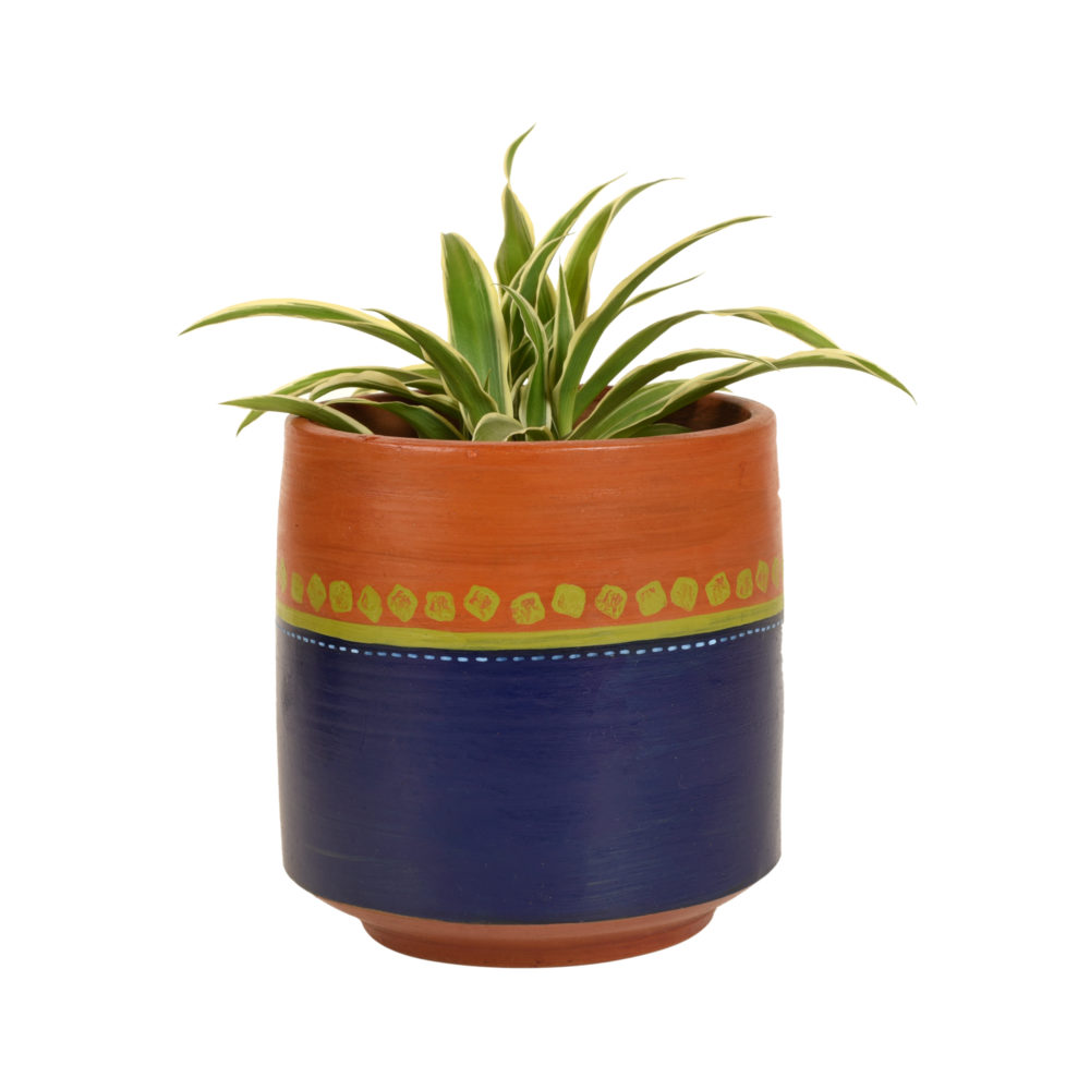 Moorni Blue-Brown Earthen Planter Pot (4.5x4.5x5)