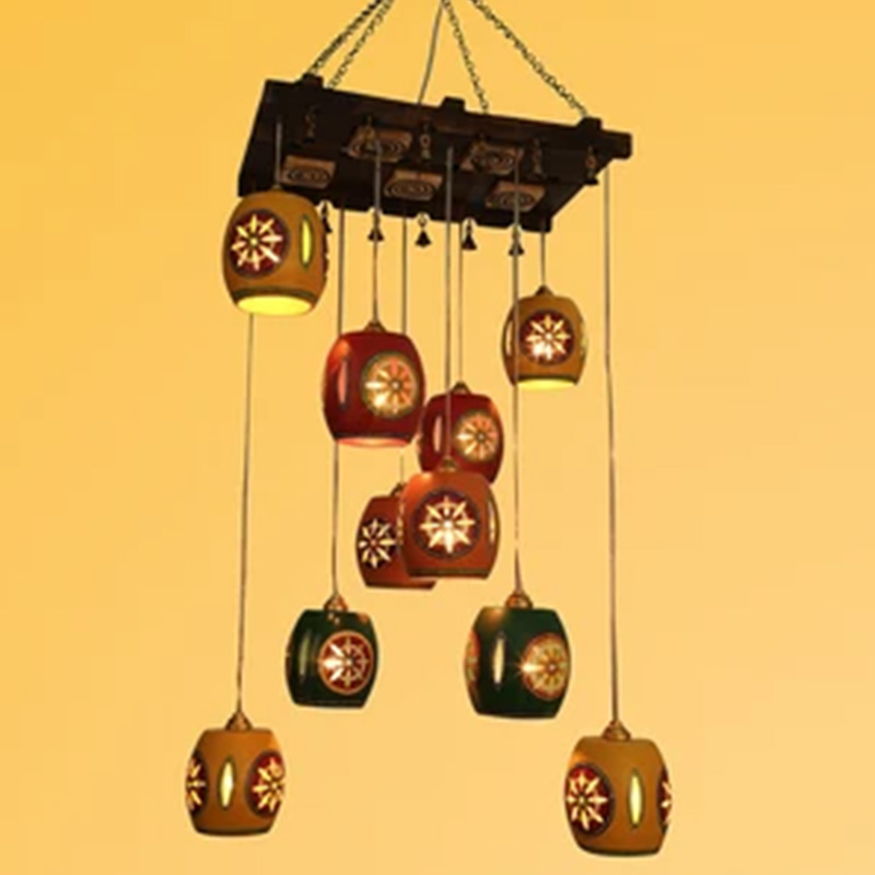 Moorni Cona-10 Chandelier With Barrel Shaped Metal Hanging Lamps (10 Shades)