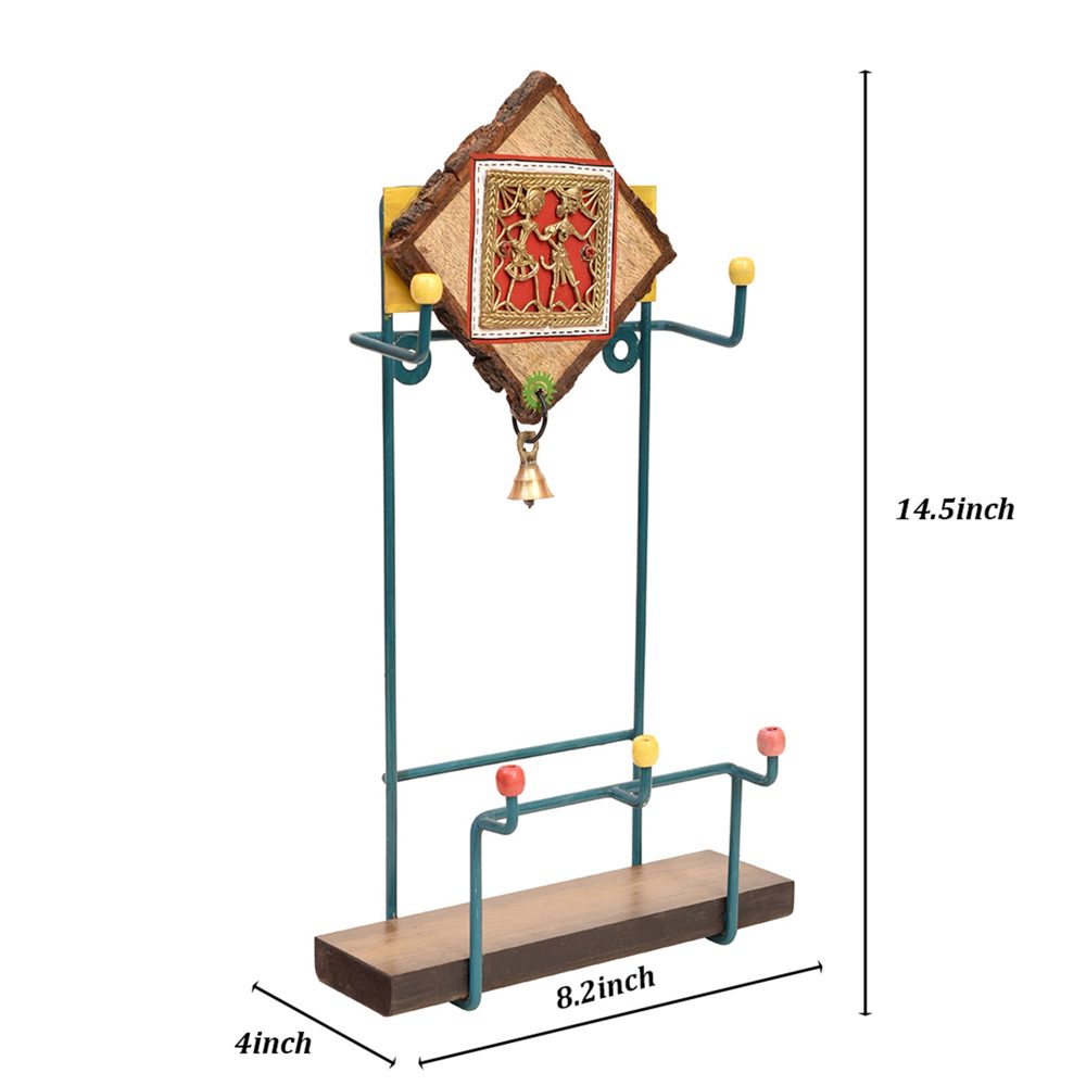 Moorni Magazine Stand in Metal adorned with Dhokra Motifs (8.2x4x14.5)