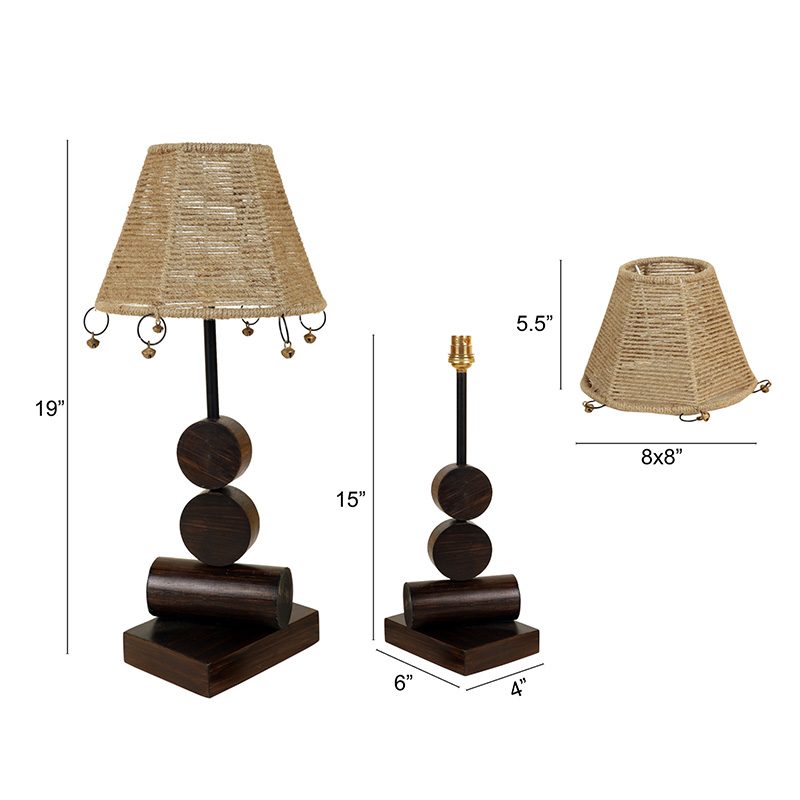 Moorni Tao Wooden Table Lamp with Tapered Drum Jute Shade-Height 19 inch