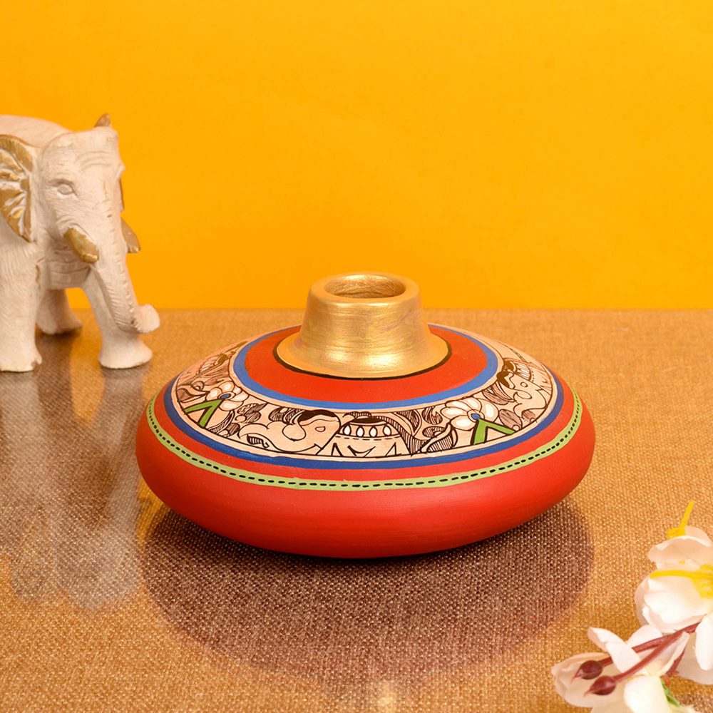 Moorni Vase Earthen Red Madhubani (Set of 2) (3.5x6.5/6.5x5.5)