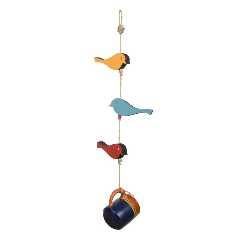 Moorni Blue Cup Hanging Bird Feeder with Bird Motifs