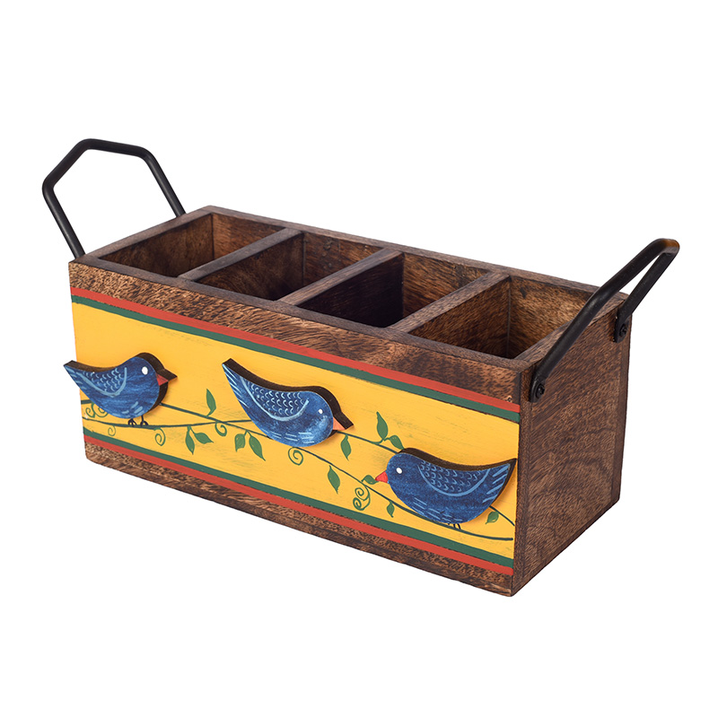 Moorni Love Birds Musturd Cutlery Holder - (12x4x5.5 in)