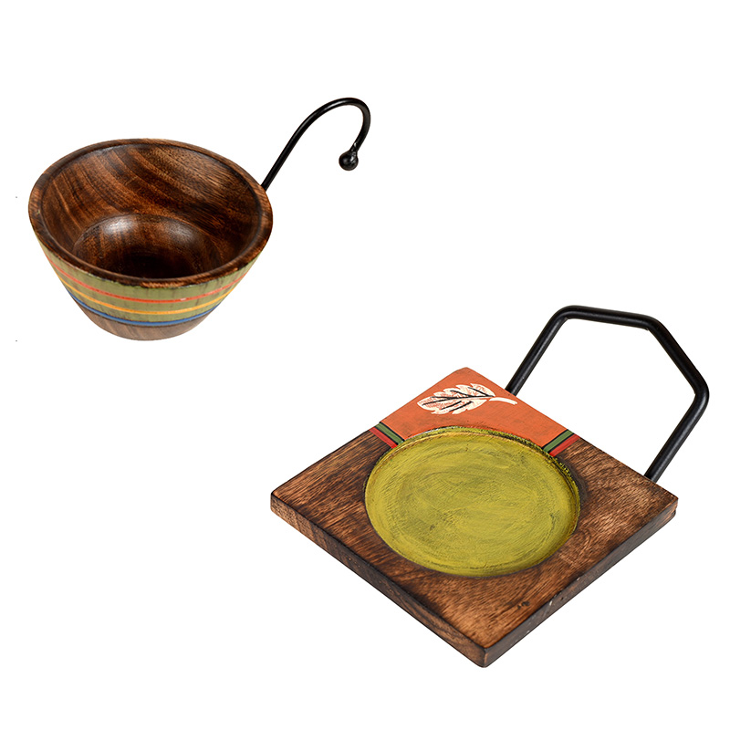 Moorni Hook-ed Snack Bowl with Square Tray Two Sets - (6.5x4x4.5 in)