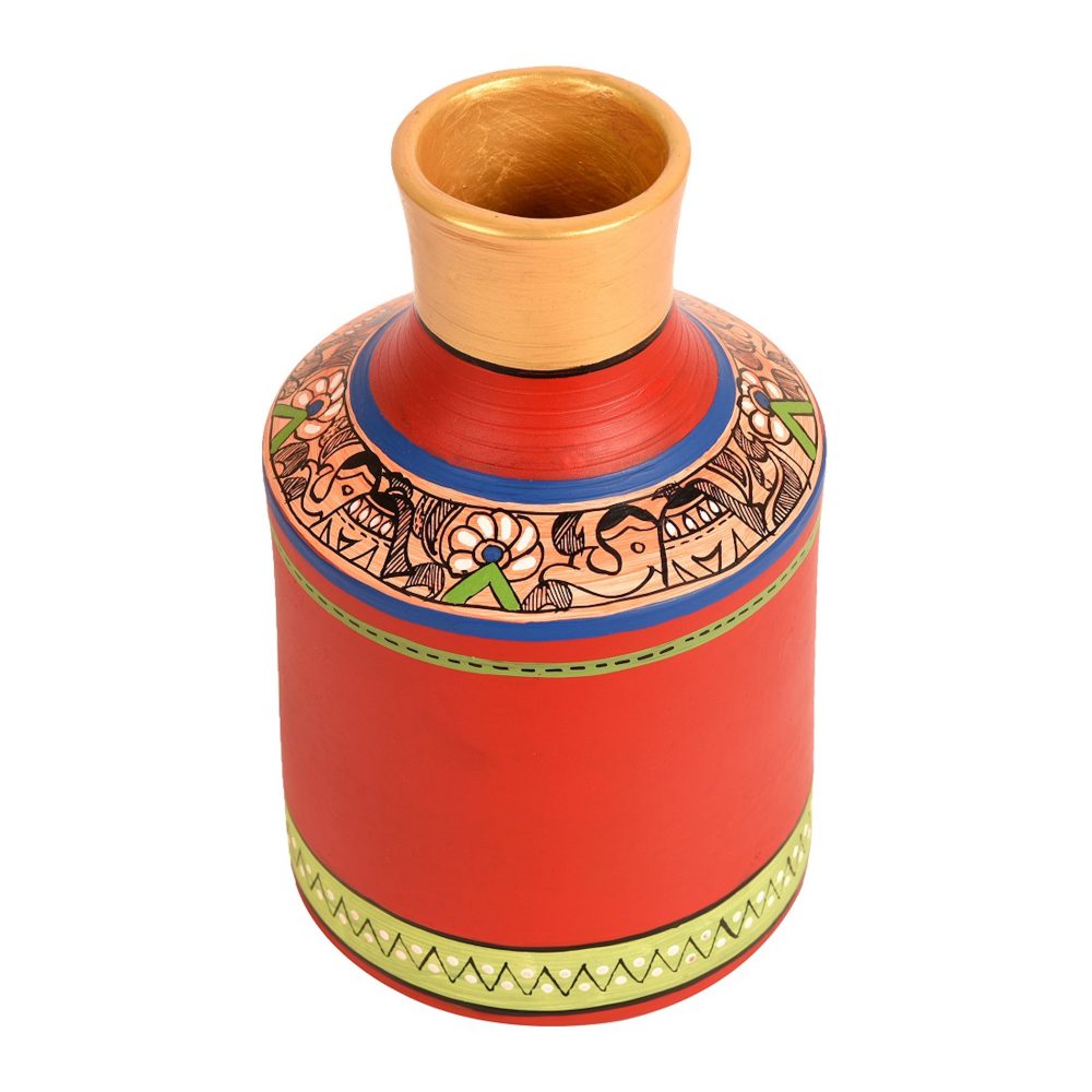Moorni Vase Earthen Handcrafted Red Madhubani 7.2x4.5(HxD)