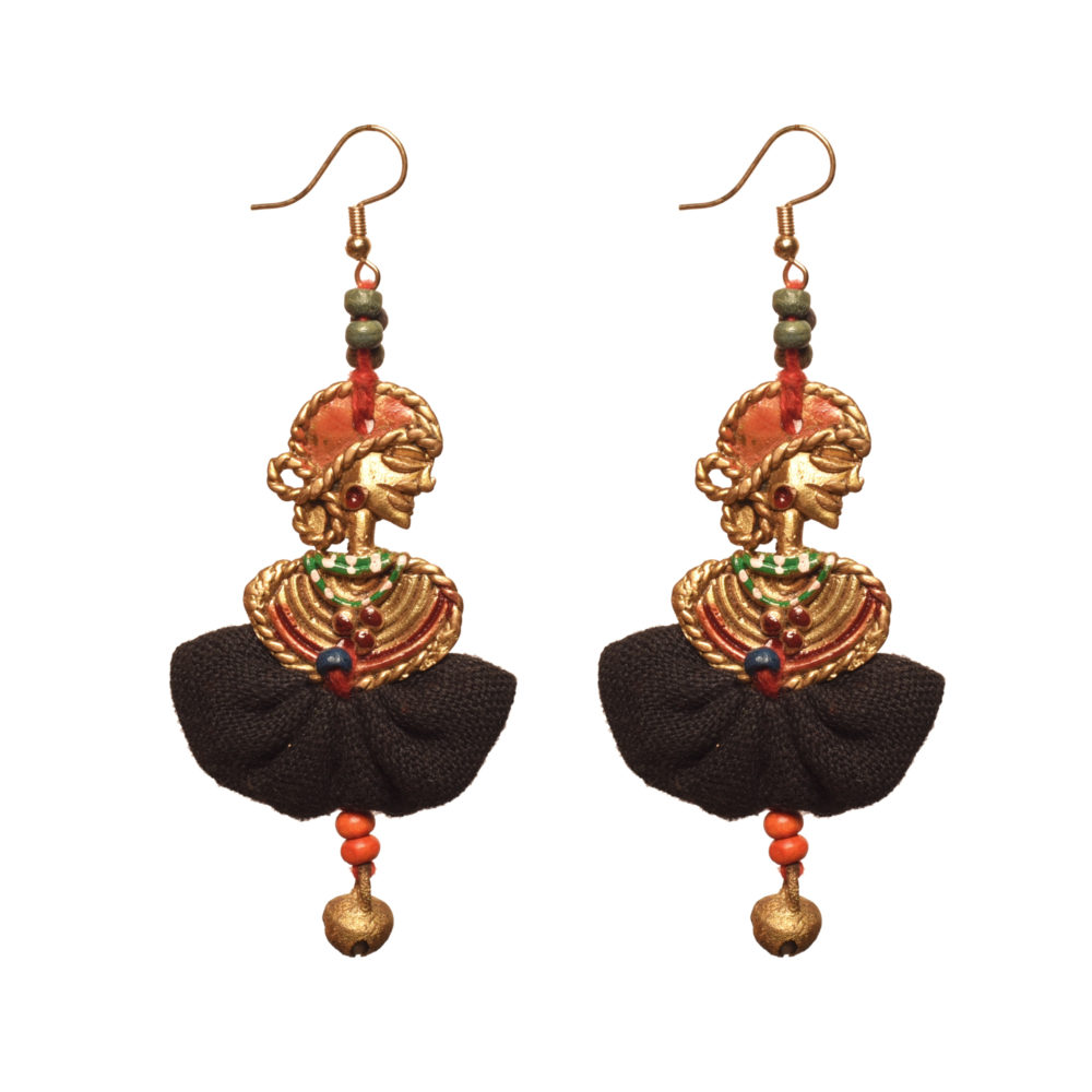 Moorni The Dancing Empress Handcrafted Tribal Dhokra Earrings in Jet Black