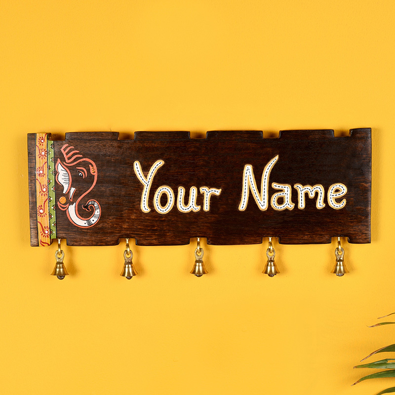 Moorni Shri Ganesh Name Plate for Home (With Name) - (15x0.5x5 in)