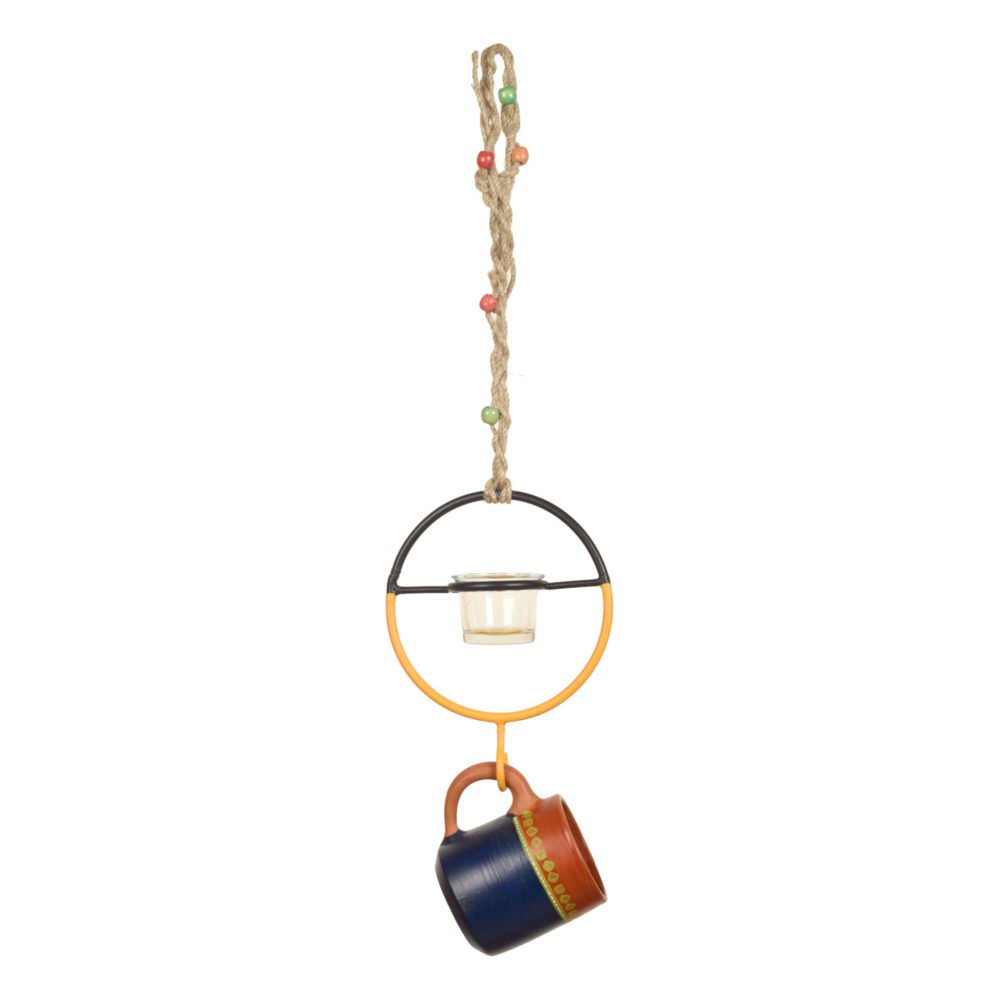 Moorni Terracotta Blue Cup Hanging Bird Feeder