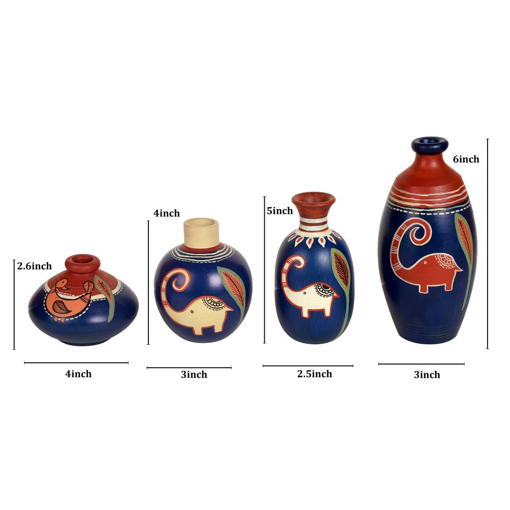 Moorni Happy Elephant Vases (So4) in Blue (5x2.5/4x3/2.5x2.5/6x3 HxDia)