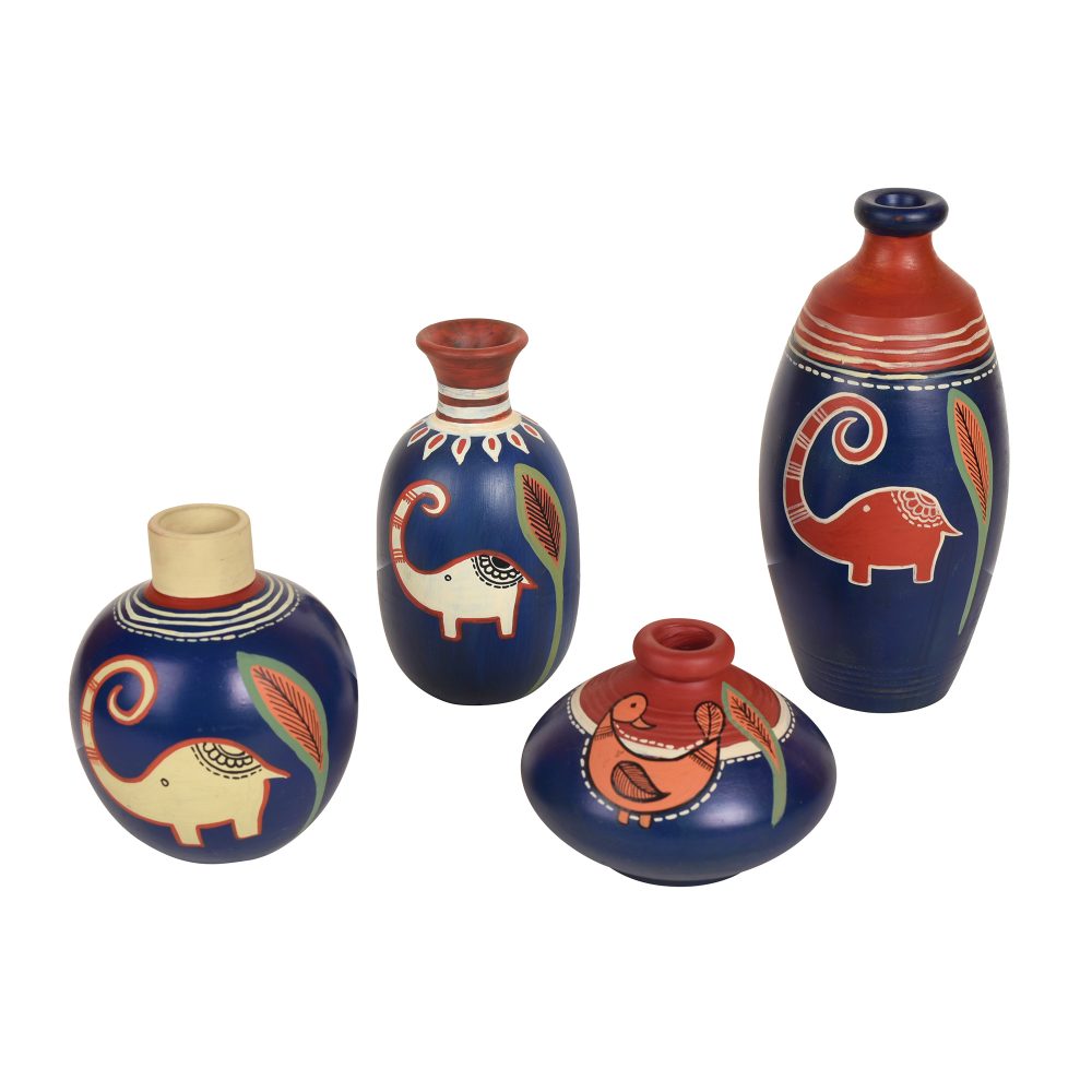 Moorni Happy Elephant Vases (So4) in Blue (5x2.5/4x3/2.5x2.5/6x3 HxDia)