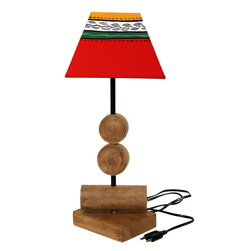 Moorni Tao II Wooden Table Lamp with Tapered Square Shade-Height 19 inch