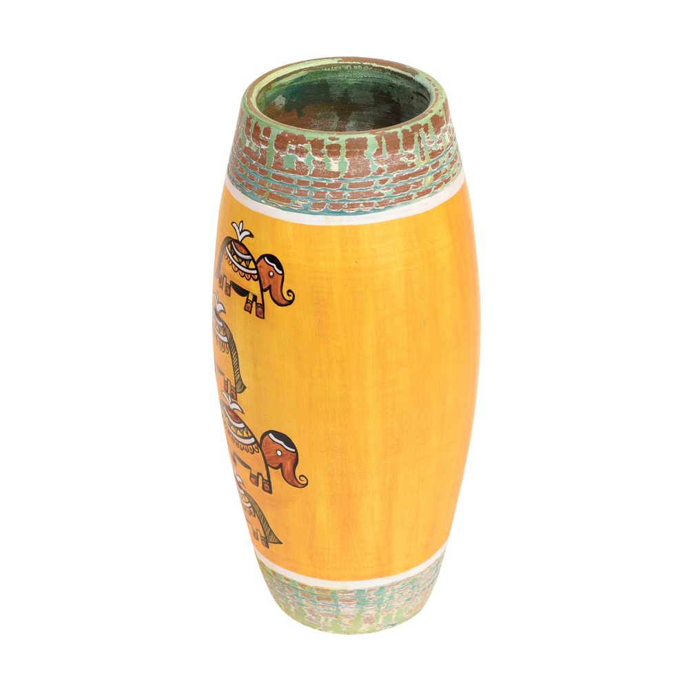 Moorni Happy Elephant Scratched Yellow Vase (4x4x9)