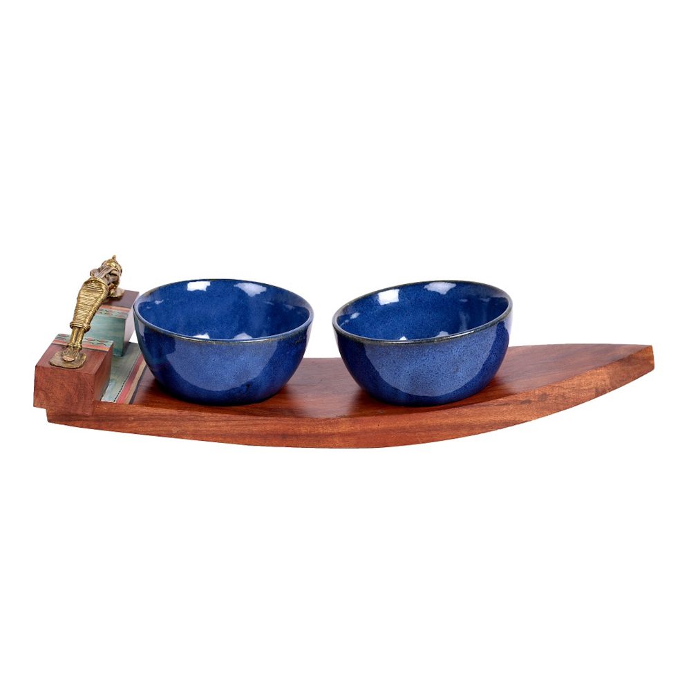 Moorni Bowls with Serving Tray 2 Ceramic Bowls (Set of 3) (13x5.5x3)