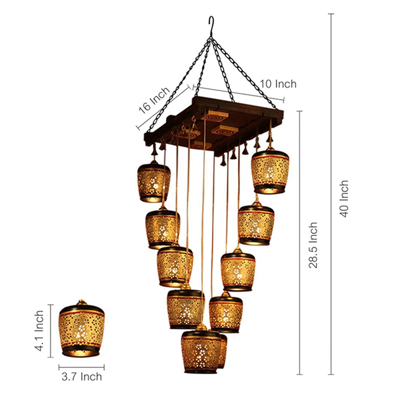 Moorni Moon-10A Chandelier With Metal Hanging Lamps In Simmering Gold (10 Shades)