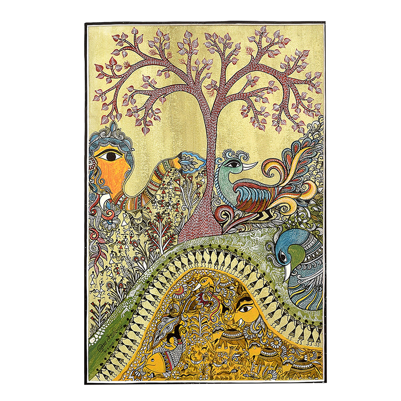 Moorni Wall Decor Warli-Madhubani Fusion Painting