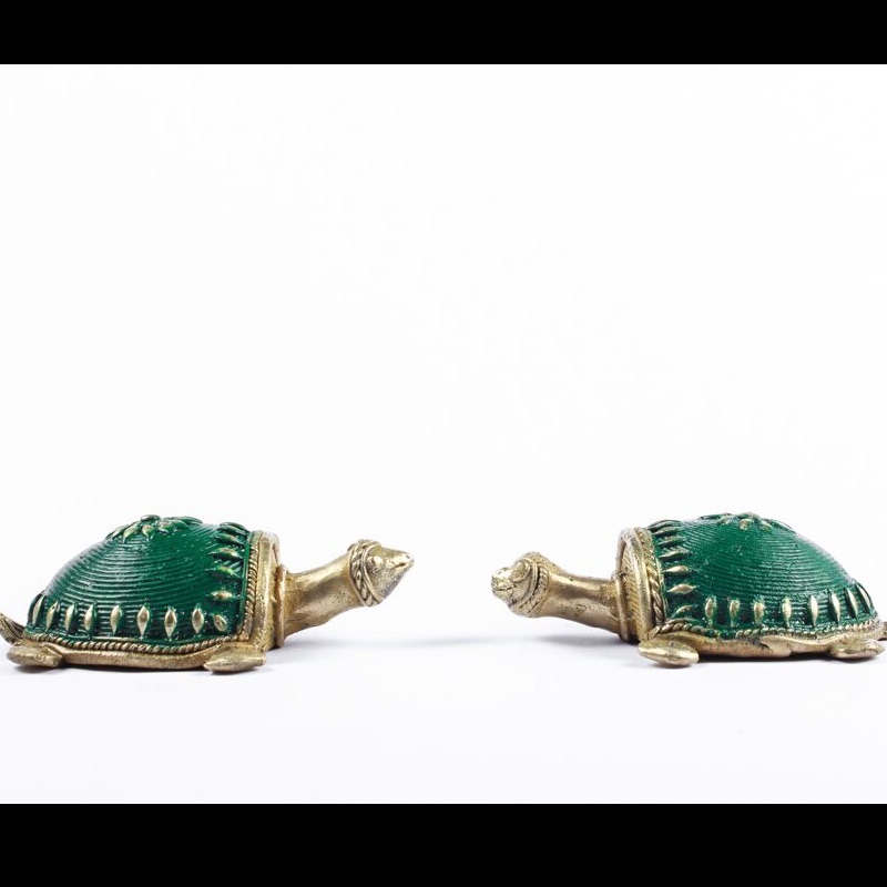 Dhokra Tortoise Table Top Set- Green