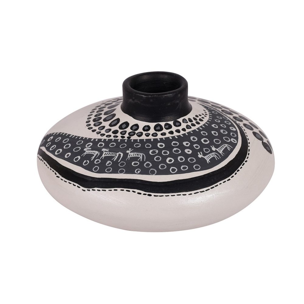 Moorni Vase Earthen Handcrafted White Warli 3.5x6.5(HxD)