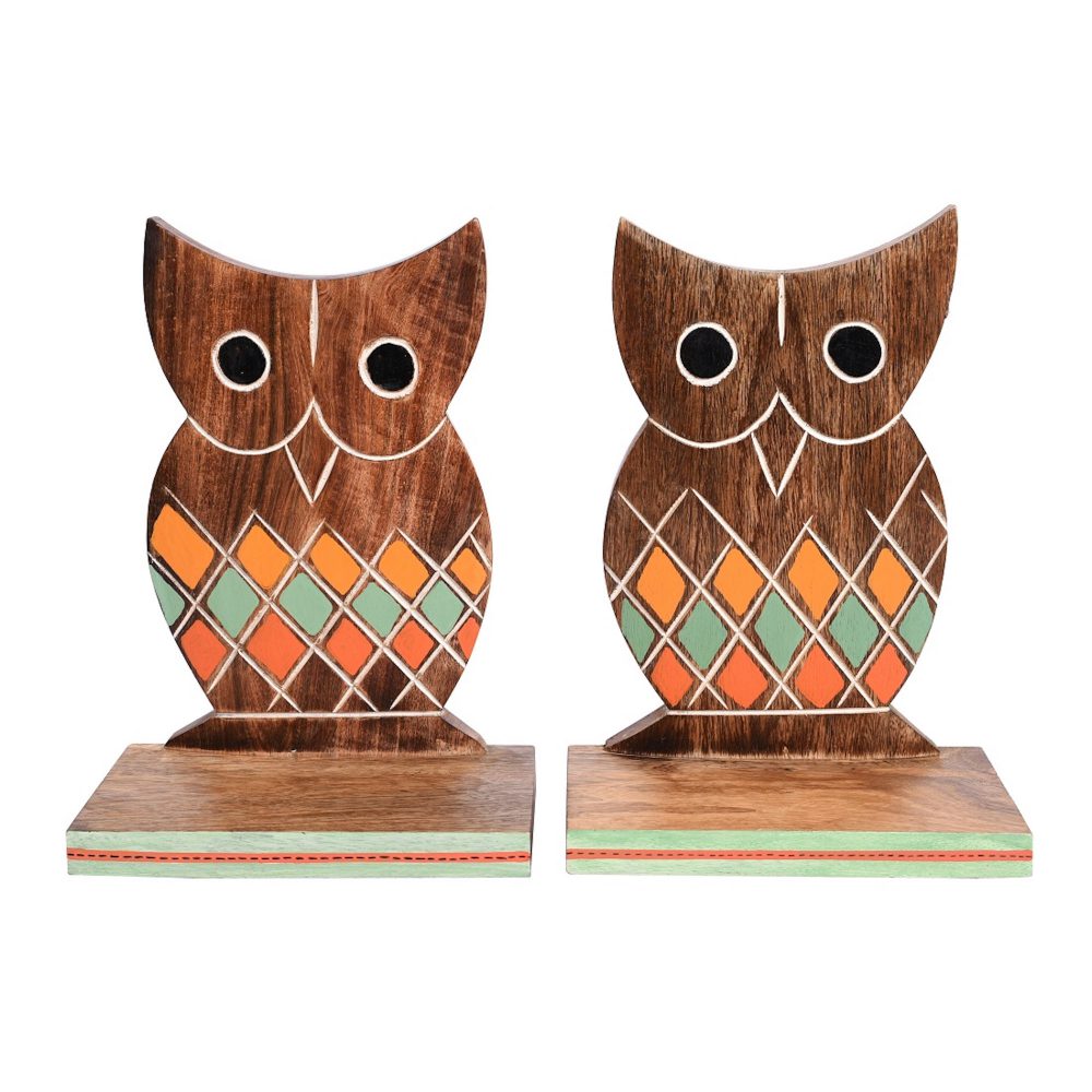 Moorni Bookend Handcrafted Wooden Owl (Set of 2) (6.5x4x9.2)