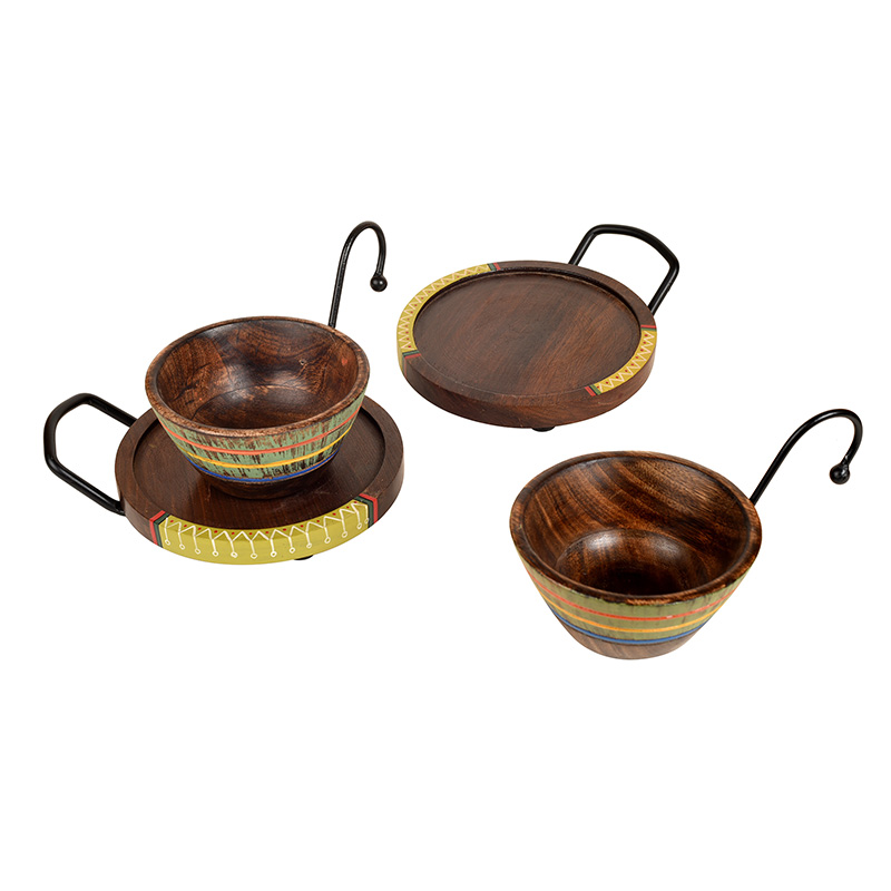 Moorni Hook-ed Snack Bowls with round Tray-Two Set - Large (7.5x6x4.5 in)