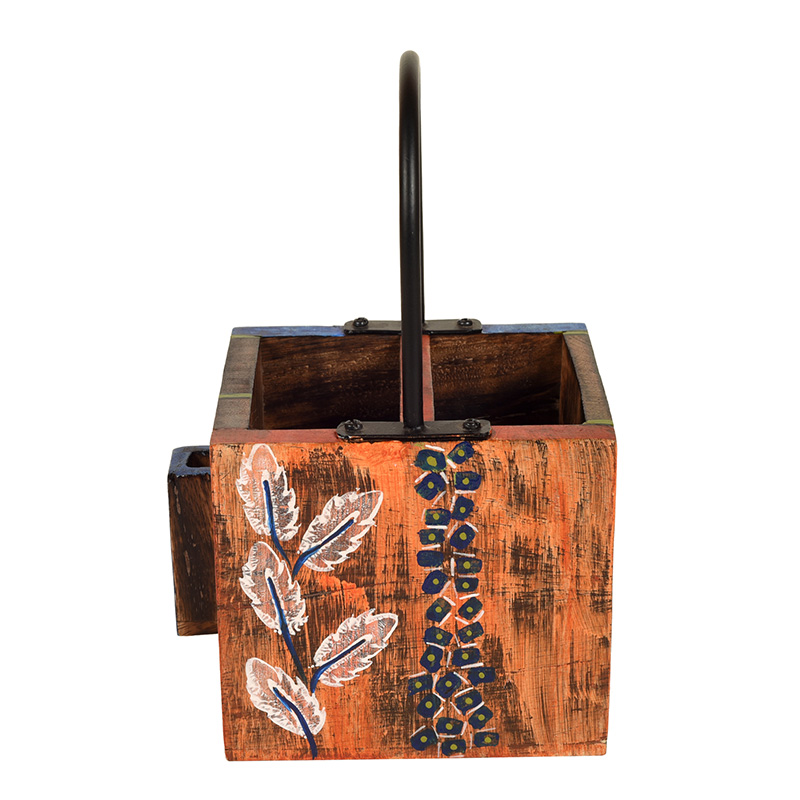 Moorni â€˜Leaf of Natureâ€™ Cutlery Holder Handcrafted in Mango Wood - (5.5x4x8.2 in)