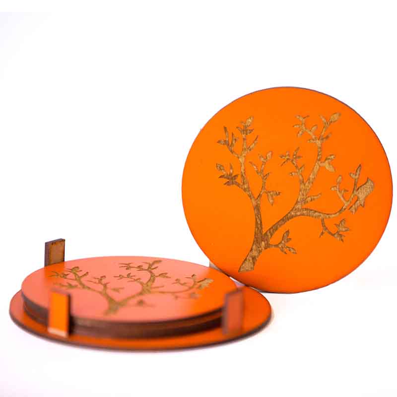 Olha-o Round Coasters with Tree Engraved