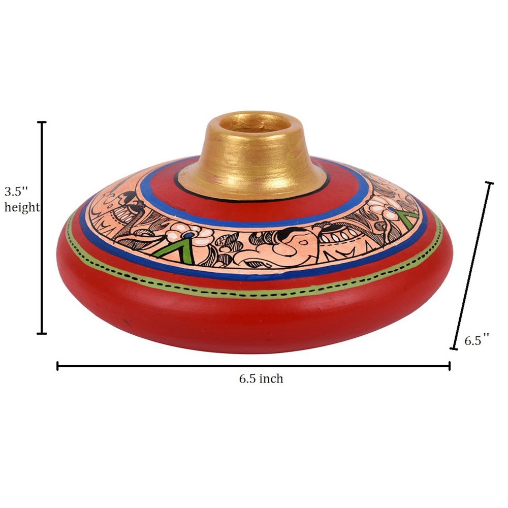 Moorni Vase Earthen Red Madhubani (Set of 2) (3.5x6.5/6.5x5.5)