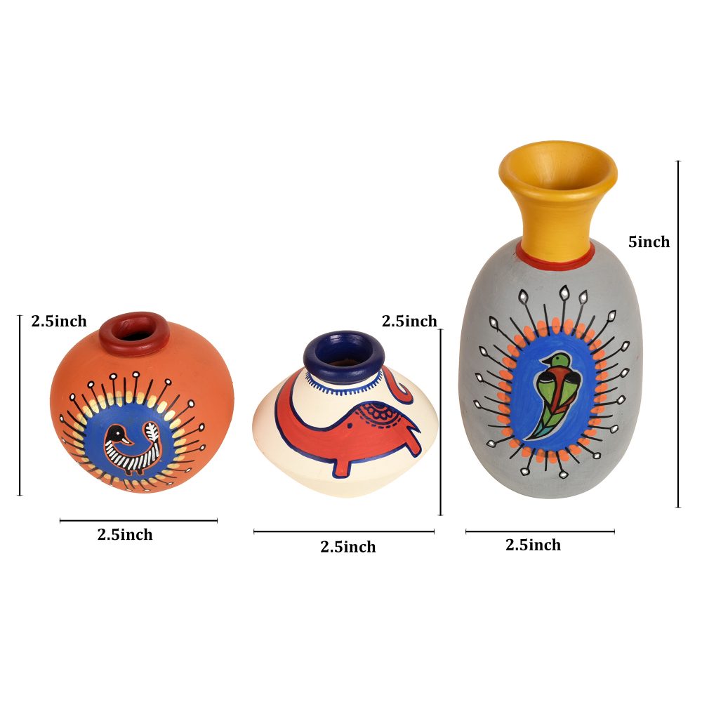 Moorni Happy Elephant Vases (So3) in Orange/Grey/White (2.5x5/2.5x2.5/2.5x2.5)
