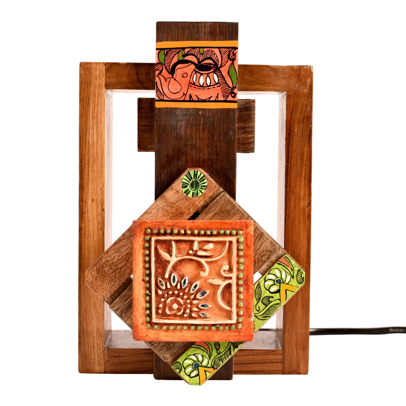 Moorni Wall Lamp Handcrafted in Wood with Tribal Motifs - (6x4x9 in)