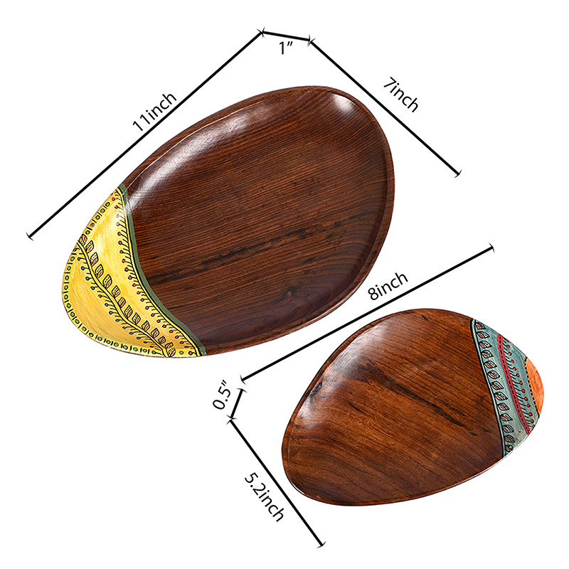 Moorni Trays in Oval Shape with Tribal Motifs Handcrafted in RoseWood - (11x7 in)