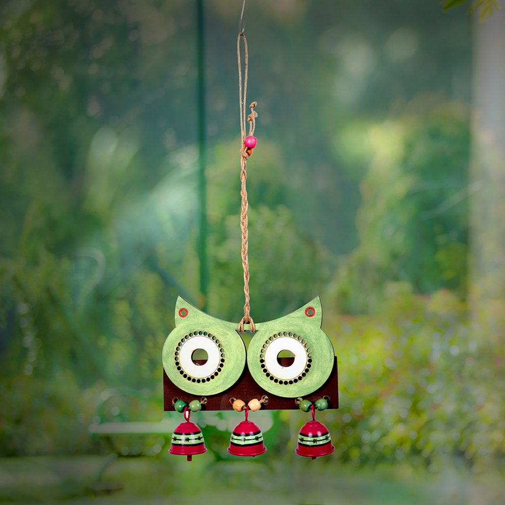 Moorni Windchime Big Owl & 3 Metal Bells (16x7)