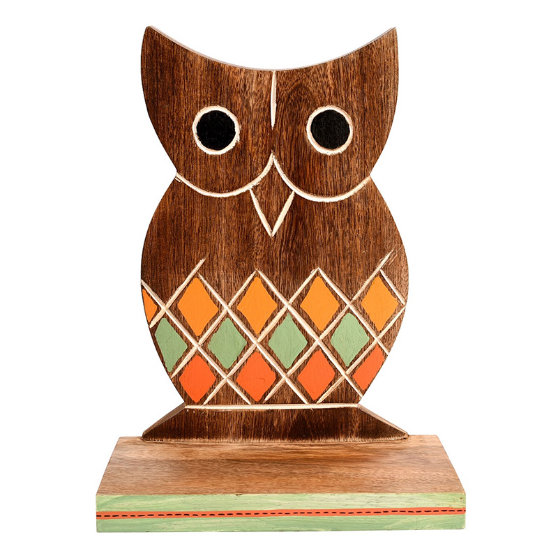 Moorni Wall Decor Handcrafted Wooden Tribal Art Owl Shelf - (6.5x49.2 in)