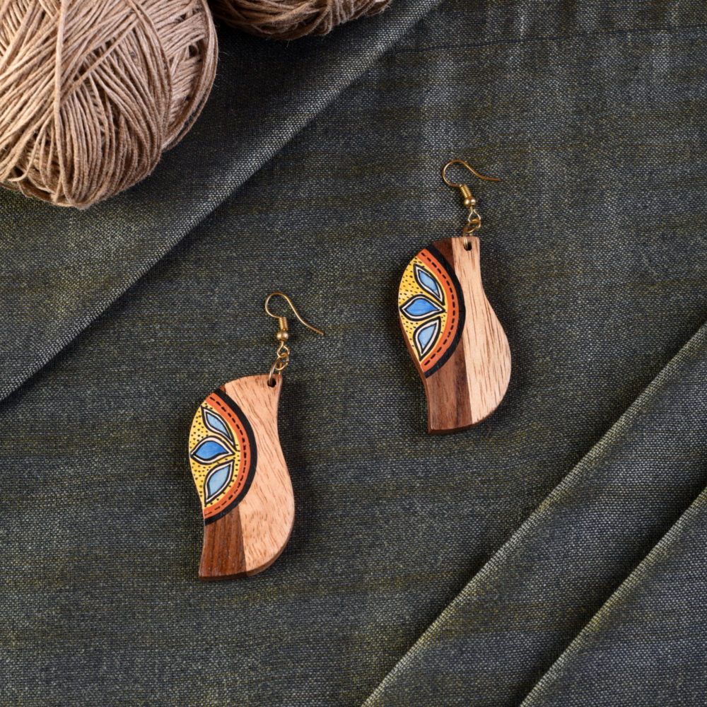 Moorni Orchid Handcrafted Tribal Wooden Earrings