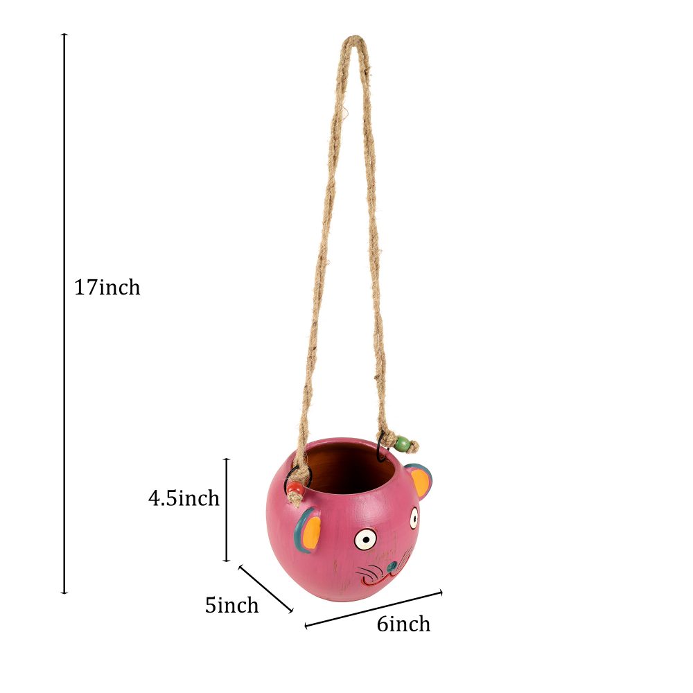 Moorni Pink Fish Earthen Hanging Planter(6x5x17)